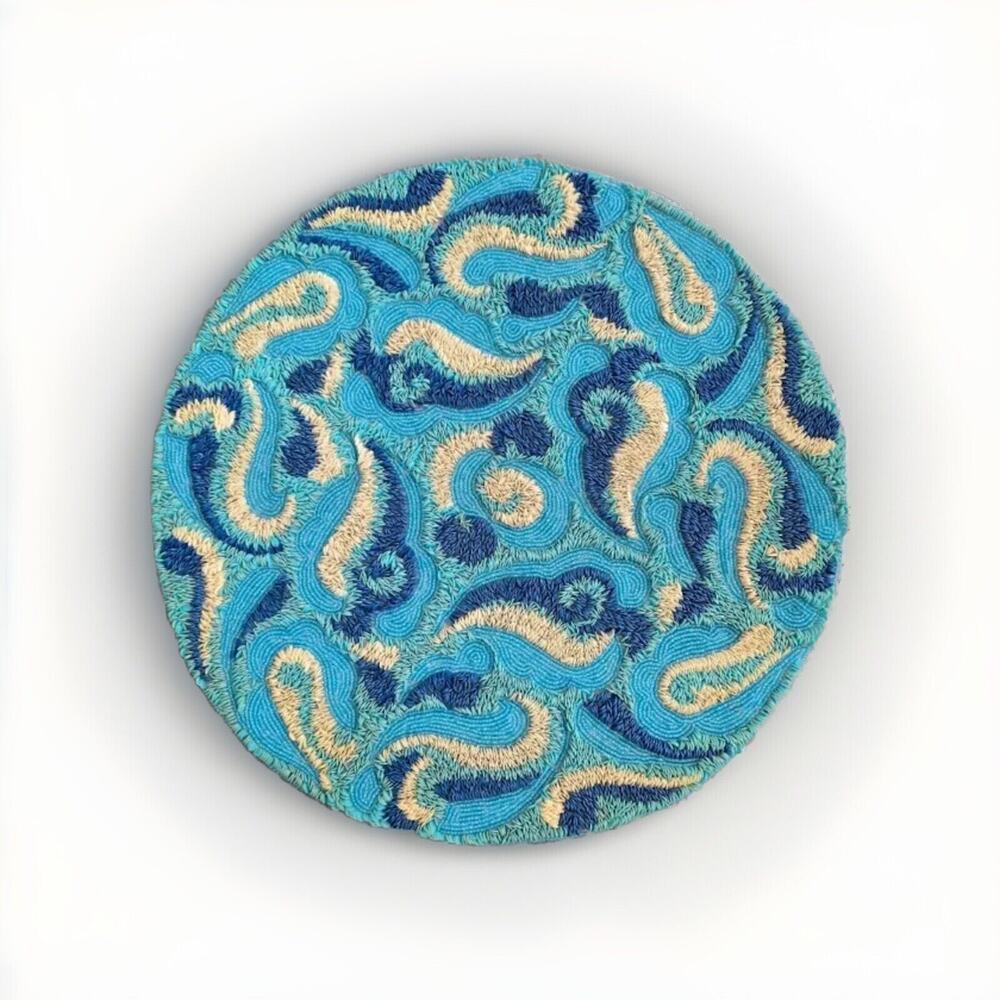 KIM SEYBERT BLUE GLASS BEADED PLACEMAT 15" ROUND INDIA
